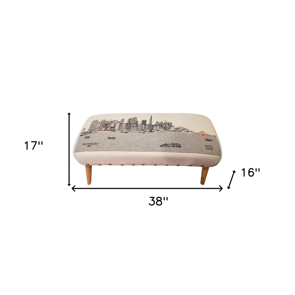 38" San Francisco Daylight Skyline Embroidered Ottoman By Homeroots | Ottomans | Modishstore - 2
