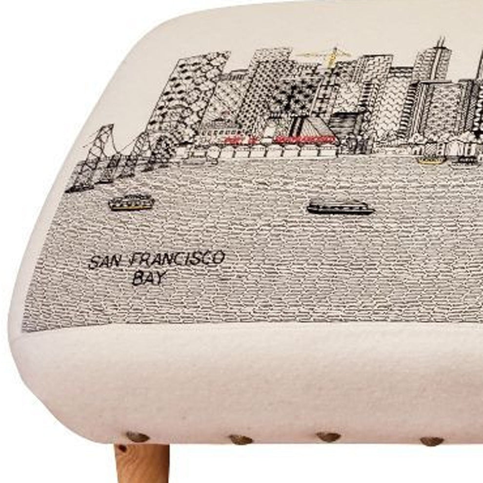 38" San Francisco Daylight Skyline Embroidered Ottoman By Homeroots | Ottomans | Modishstore - 3