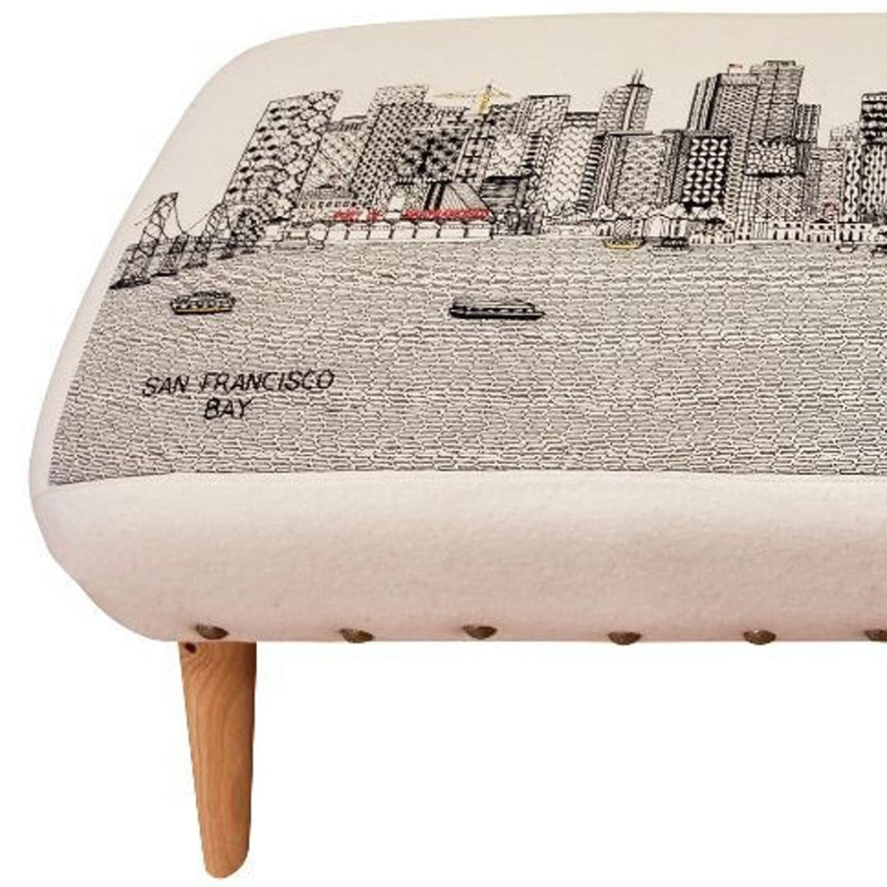 38" San Francisco Daylight Skyline Embroidered Ottoman By Homeroots | Ottomans | Modishstore - 4
