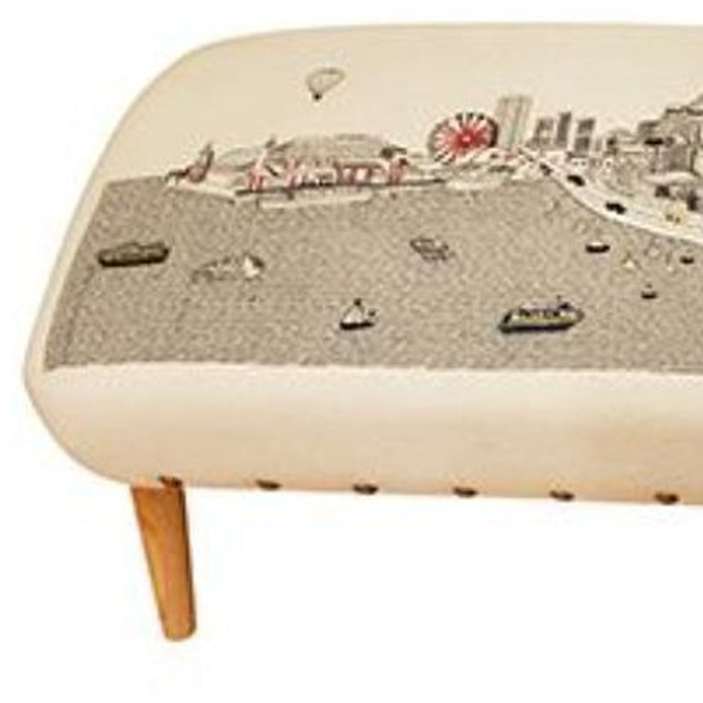 38" White Chicago Daylight Skyline Embroidered Ottoman By Homeroots | Ottomans | Modishstore - 4