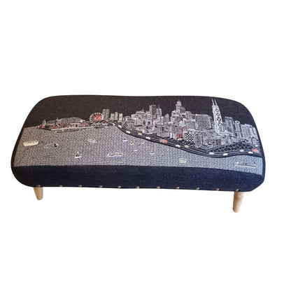 38" White Chicago Daylight Skyline Embroidered Ottoman By Homeroots | Ottomans | Modishstore - 5