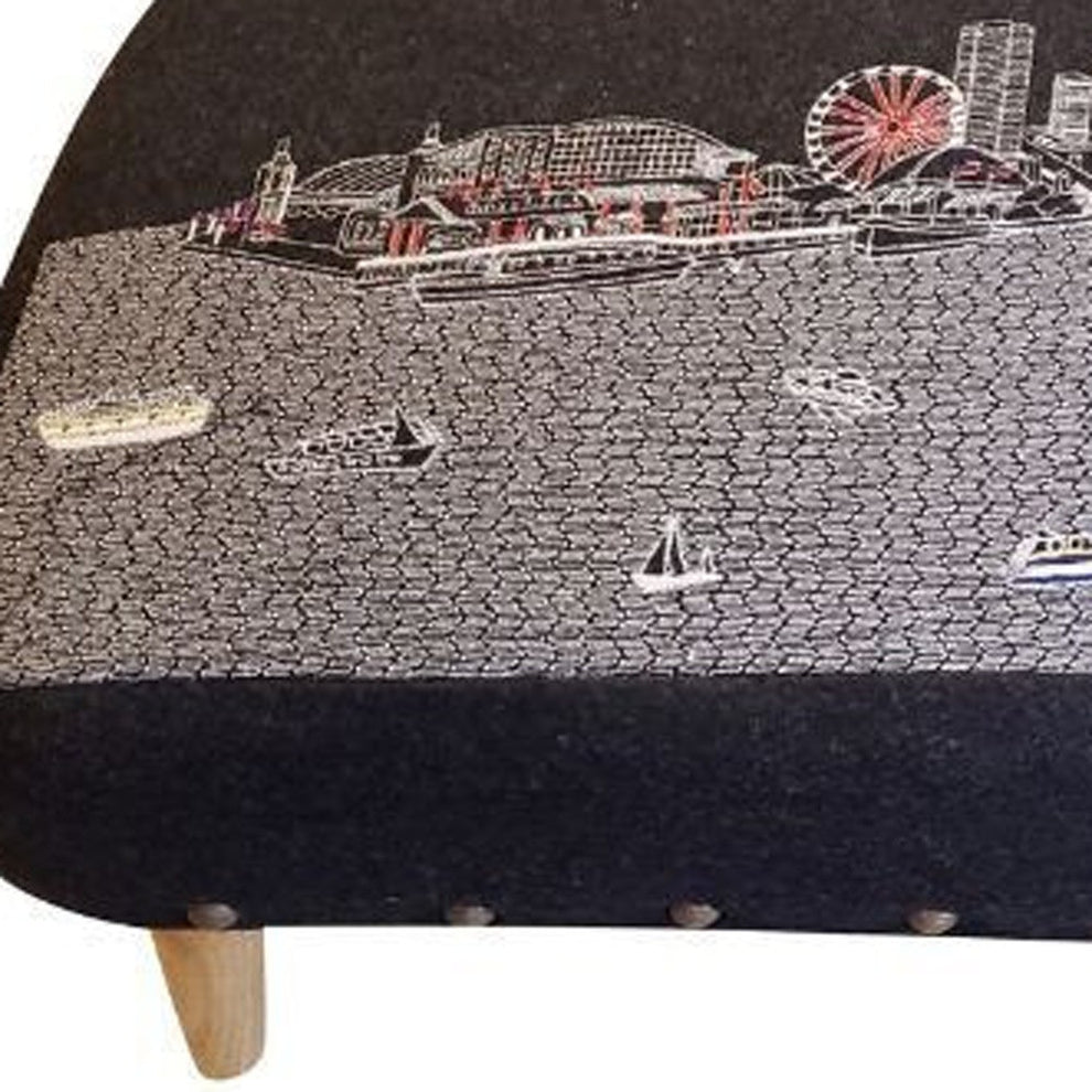 38" White Chicago Daylight Skyline Embroidered Ottoman By Homeroots | Ottomans | Modishstore - 7