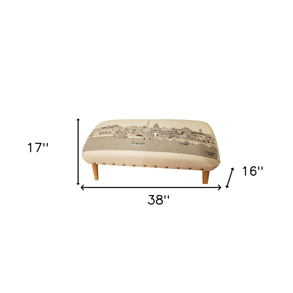 38" White Washington DC Daylight Skyline Embroidered Ottoman By Homeroots | Ottomans | Modishstore - 2