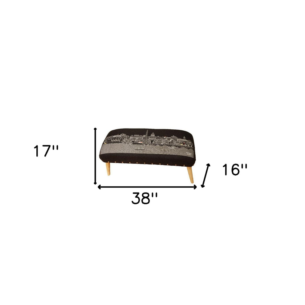 38" Black Washington DC Nighttime Skyline Embroidered Ottoman By Homeroots | Ottomans | Modishstore - 2