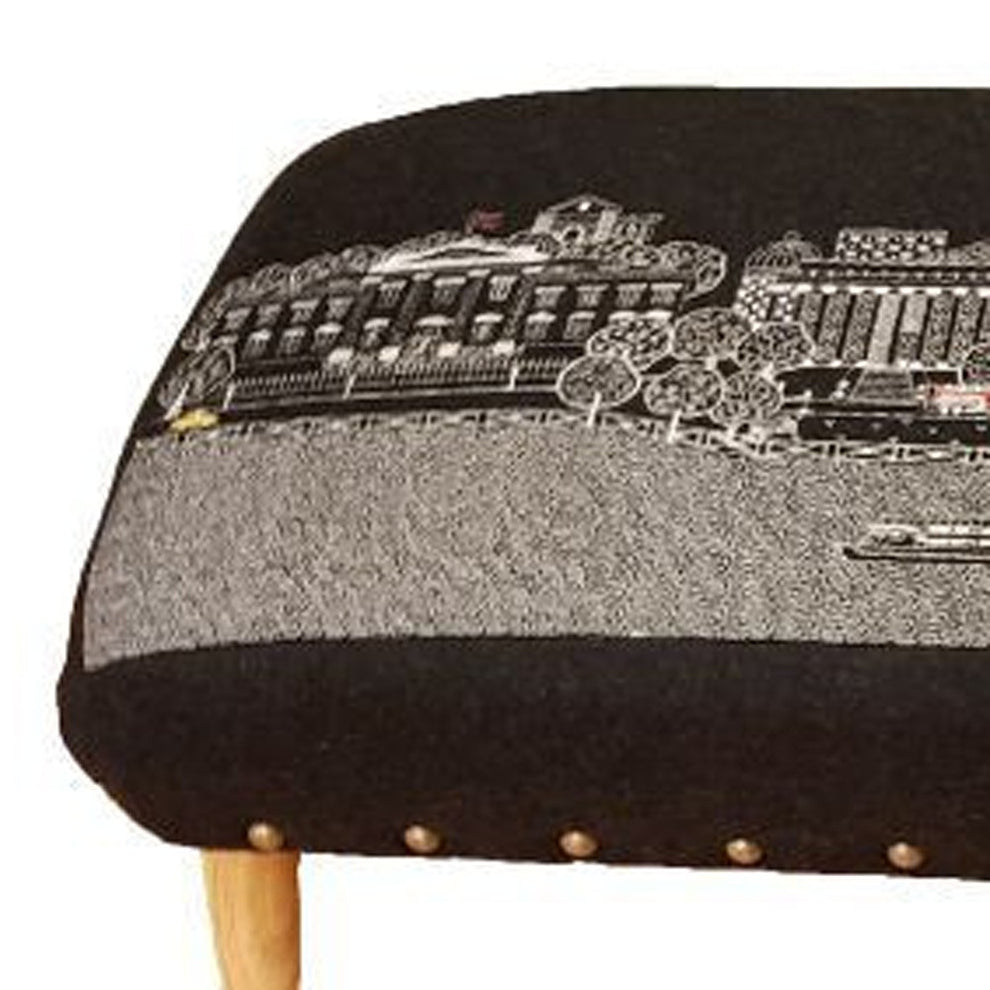 38" Black Washington DC Nighttime Skyline Embroidered Ottoman By Homeroots | Ottomans | Modishstore - 3