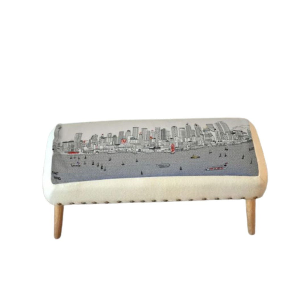 38" White Seattle Daylight Skyline Embroidered Ottoman By Homeroots | Ottomans | Modishstore