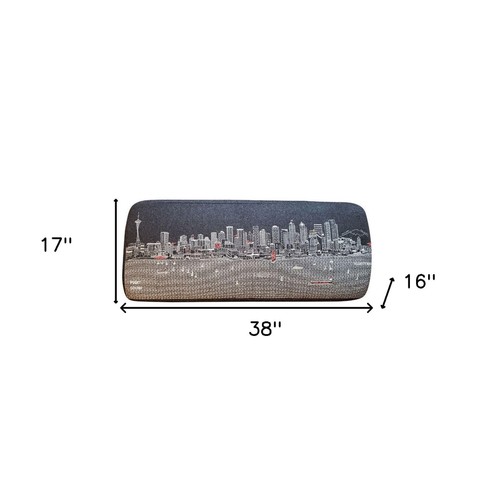 38" White Seattle Daylight Skyline Embroidered Ottoman By Homeroots | Ottomans | Modishstore - 6