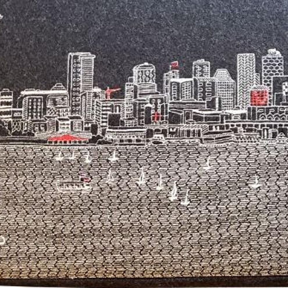 38" White Seattle Daylight Skyline Embroidered Ottoman By Homeroots | Ottomans | Modishstore - 7