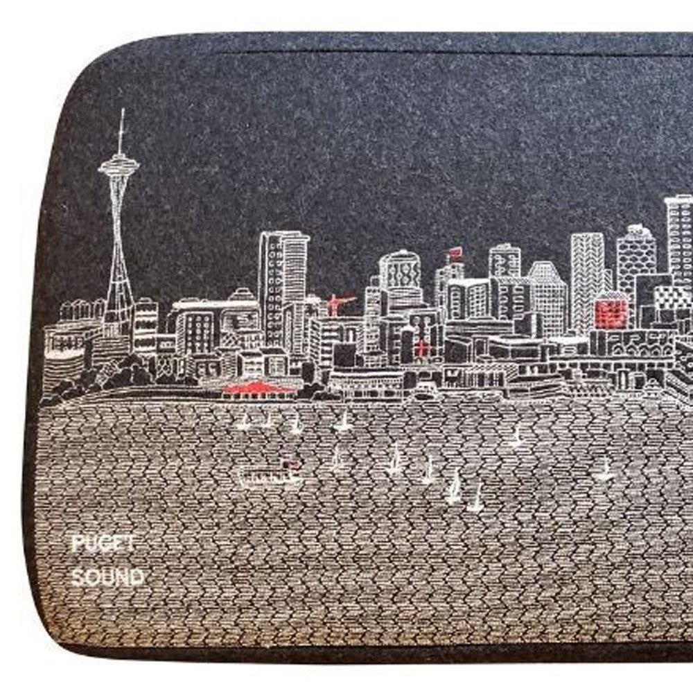 38" White Seattle Daylight Skyline Embroidered Ottoman By Homeroots | Ottomans | Modishstore - 8