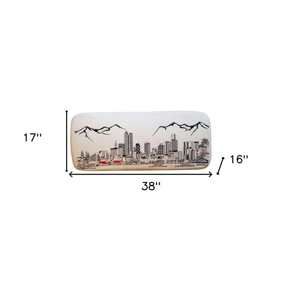 38" White Denver Daylight Skyline Embroidered Ottoman By Homeroots | Ottomans | Modishstore - 2