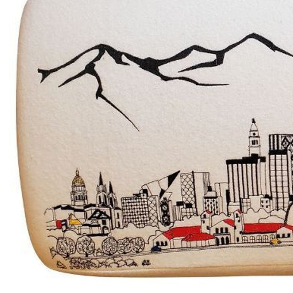 38" White Denver Daylight Skyline Embroidered Ottoman By Homeroots | Ottomans | Modishstore - 4