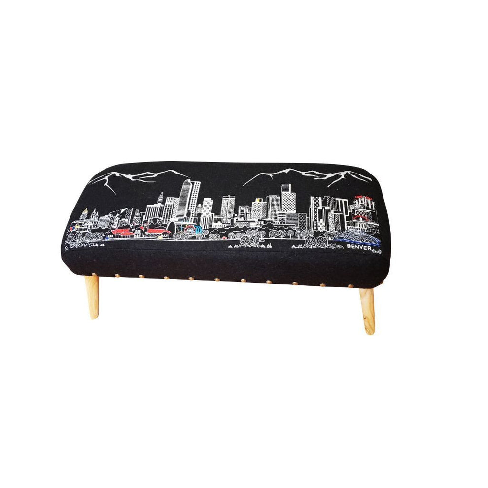 38" White Denver Daylight Skyline Embroidered Ottoman By Homeroots | Ottomans | Modishstore - 5