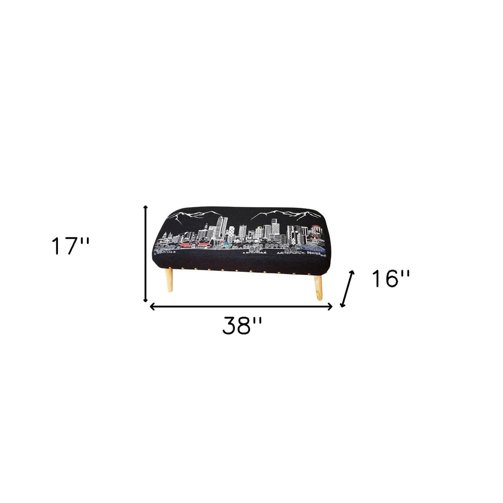 38" White Denver Daylight Skyline Embroidered Ottoman By Homeroots | Ottomans | Modishstore - 6