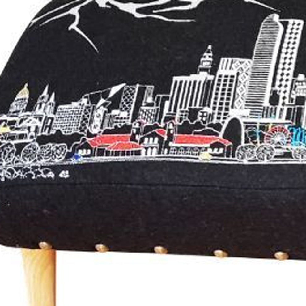 38" White Denver Daylight Skyline Embroidered Ottoman By Homeroots | Ottomans | Modishstore - 7