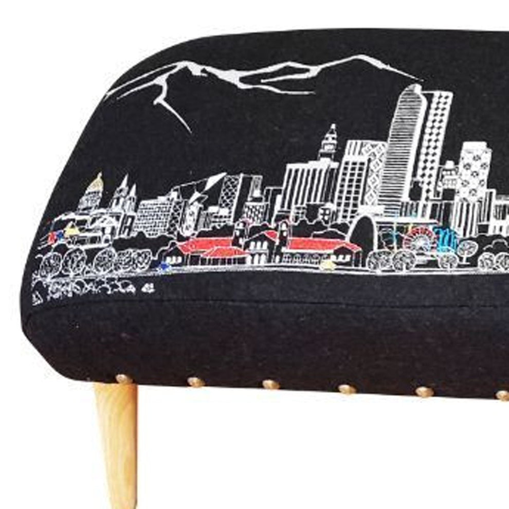 38" White Denver Daylight Skyline Embroidered Ottoman By Homeroots | Ottomans | Modishstore - 8