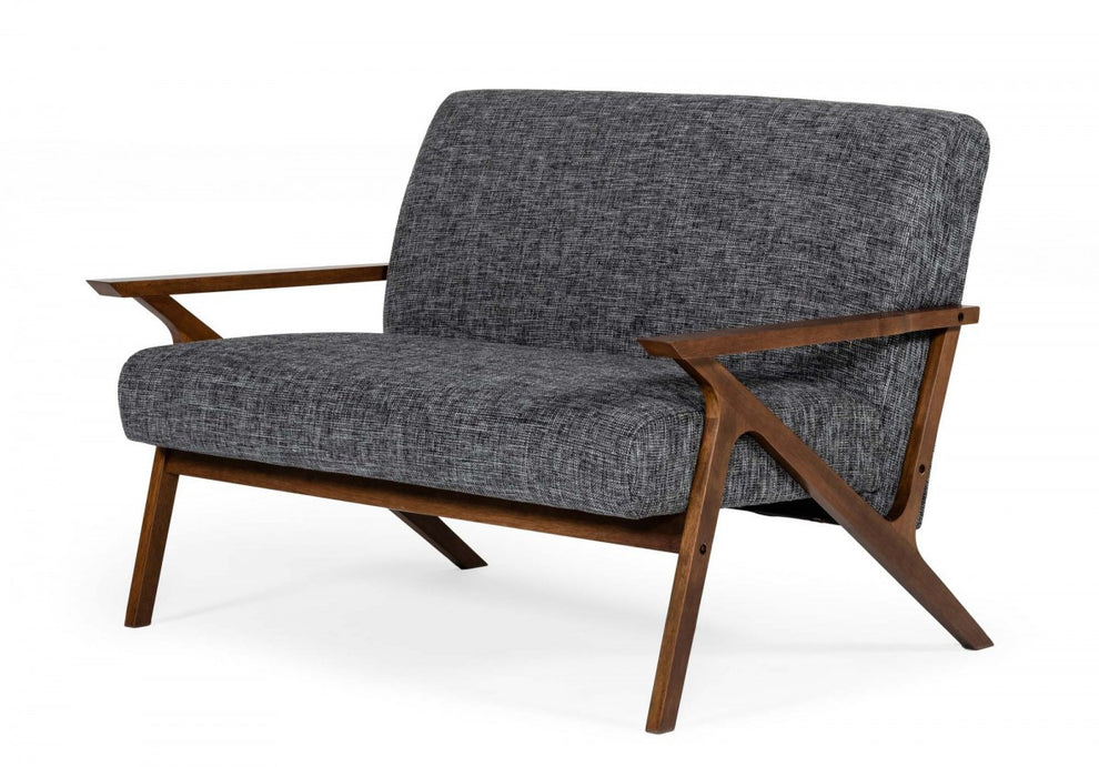 Compact 44" Grey Fabric And Walnut Veneer Loveseat By Homeroots | Loveseats | Modishstore - 2