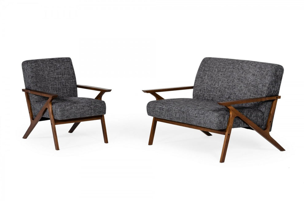 Compact 44" Grey Fabric And Walnut Veneer Loveseat By Homeroots | Loveseats | Modishstore - 3