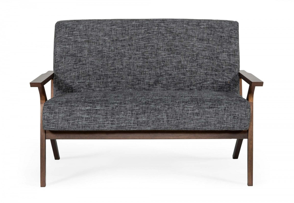 Compact 44" Grey Fabric And Walnut Veneer Loveseat By Homeroots | Loveseats | Modishstore - 4