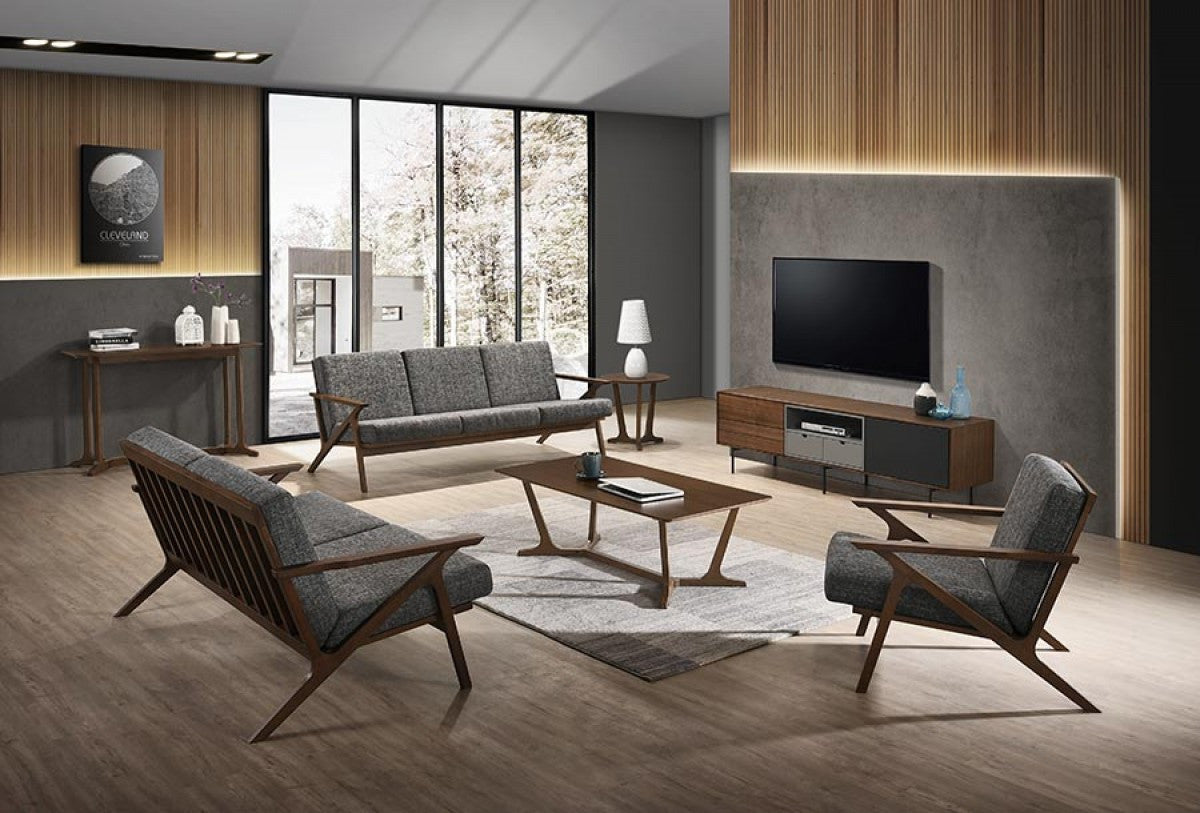 Compact 44" Grey Fabric And Walnut Veneer Loveseat By Homeroots | Loveseats | Modishstore