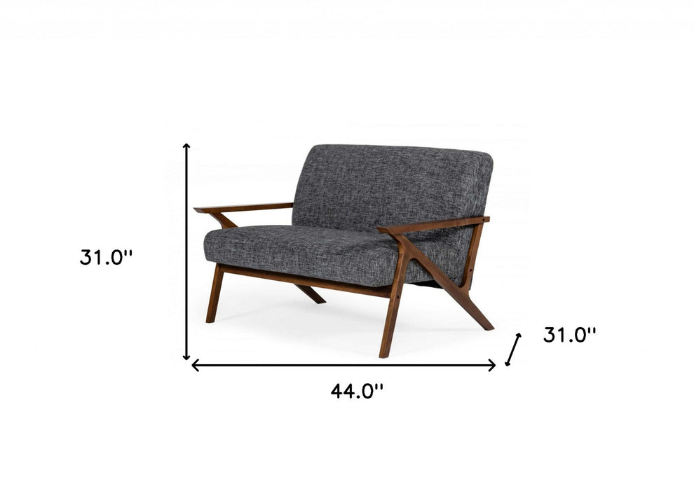 Compact 44" Grey Fabric And Walnut Veneer Loveseat By Homeroots | Loveseats | Modishstore - 8
