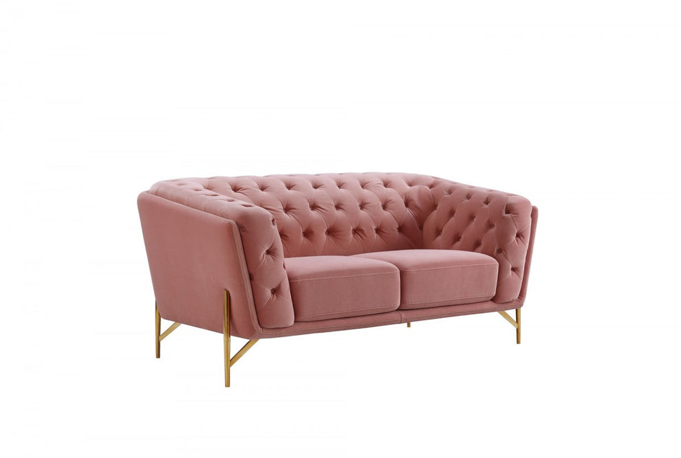 Stylish Pink Velvet Loveseat With Diamond Tufts By Homeroots | Loveseats | Modishstore - 3