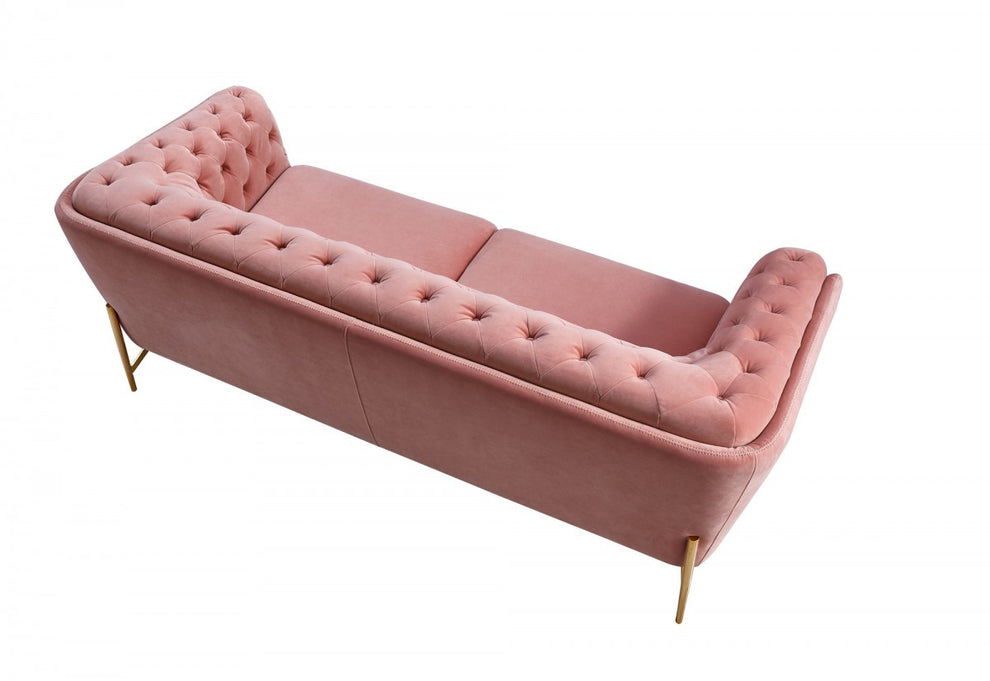 Stylish Pink Velvet Loveseat With Diamond Tufts By Homeroots | Loveseats | Modishstore - 4