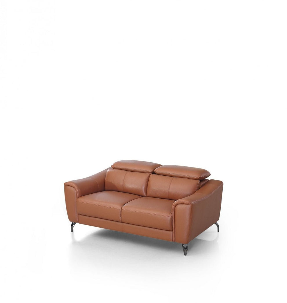 Urban 65" Brown Leather Adjustable Headrest Loveseat By Homeroots | Loveseats | Modishstore