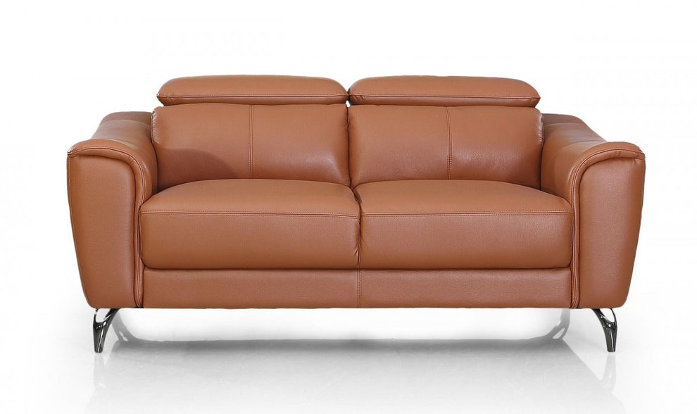 Urban 65" Brown Leather Adjustable Headrest Loveseat By Homeroots | Loveseats | Modishstore - 2