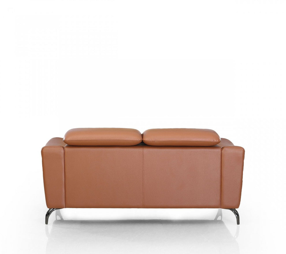Urban 65" Brown Leather Adjustable Headrest Loveseat By Homeroots | Loveseats | Modishstore - 3