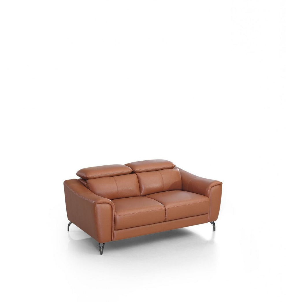 Urban 65" Brown Leather Adjustable Headrest Loveseat By Homeroots | Loveseats | Modishstore - 4