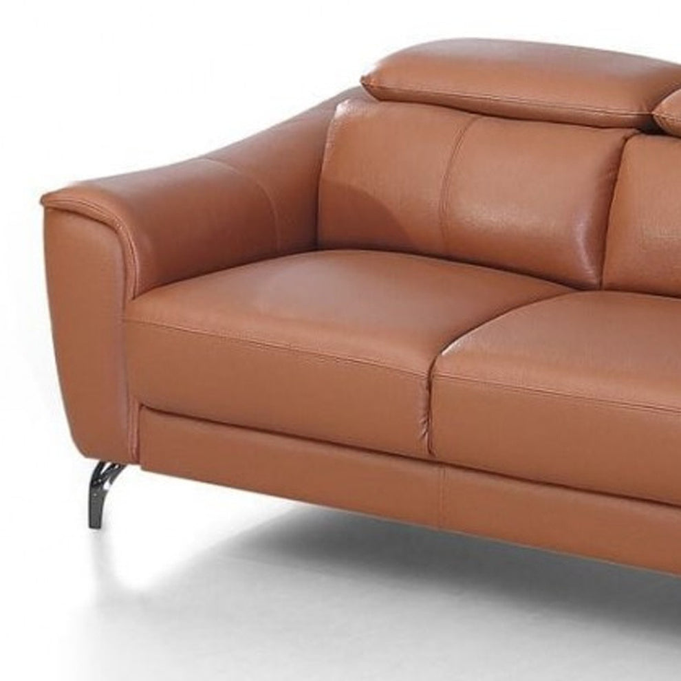 Urban 65" Brown Leather Adjustable Headrest Loveseat By Homeroots | Loveseats | Modishstore - 5