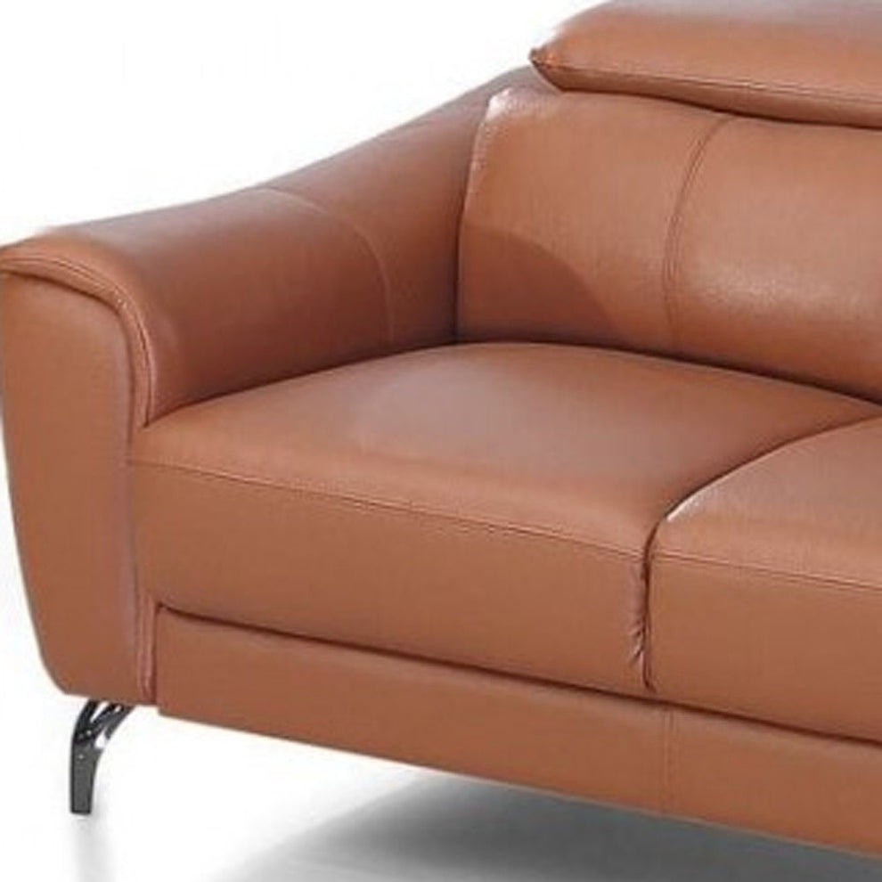 Urban 65" Brown Leather Adjustable Headrest Loveseat By Homeroots | Loveseats | Modishstore - 6