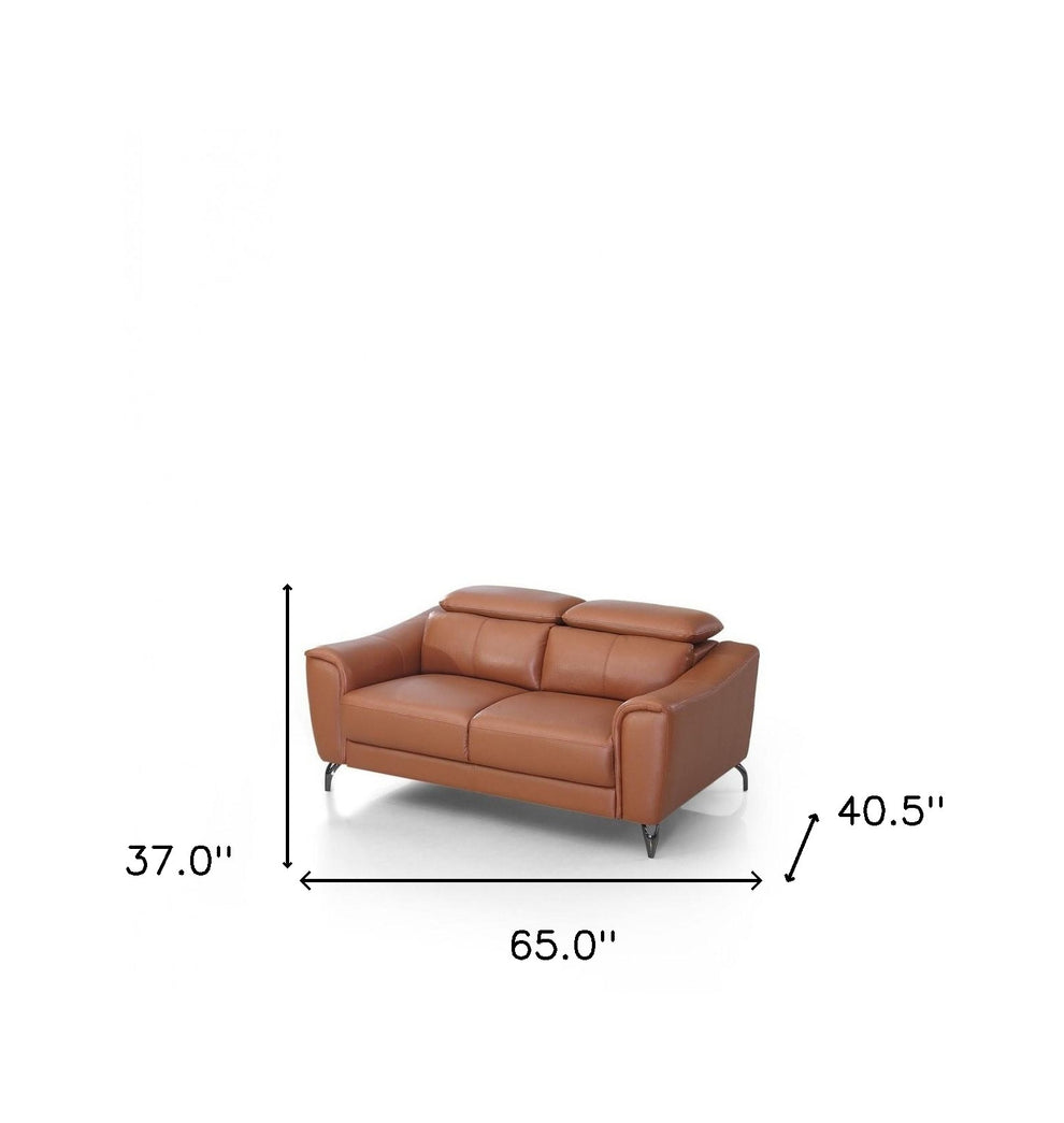 Urban 65" Brown Leather Adjustable Headrest Loveseat By Homeroots | Loveseats | Modishstore - 7