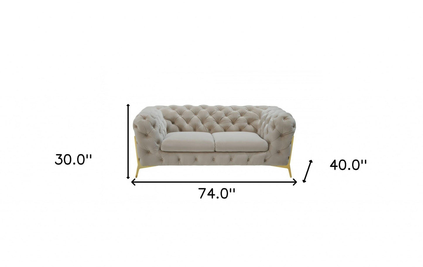 Contemporary 74" Beige Velvet And Gold Loveseat By Homeroots | Loveseats | Modishstore - 6