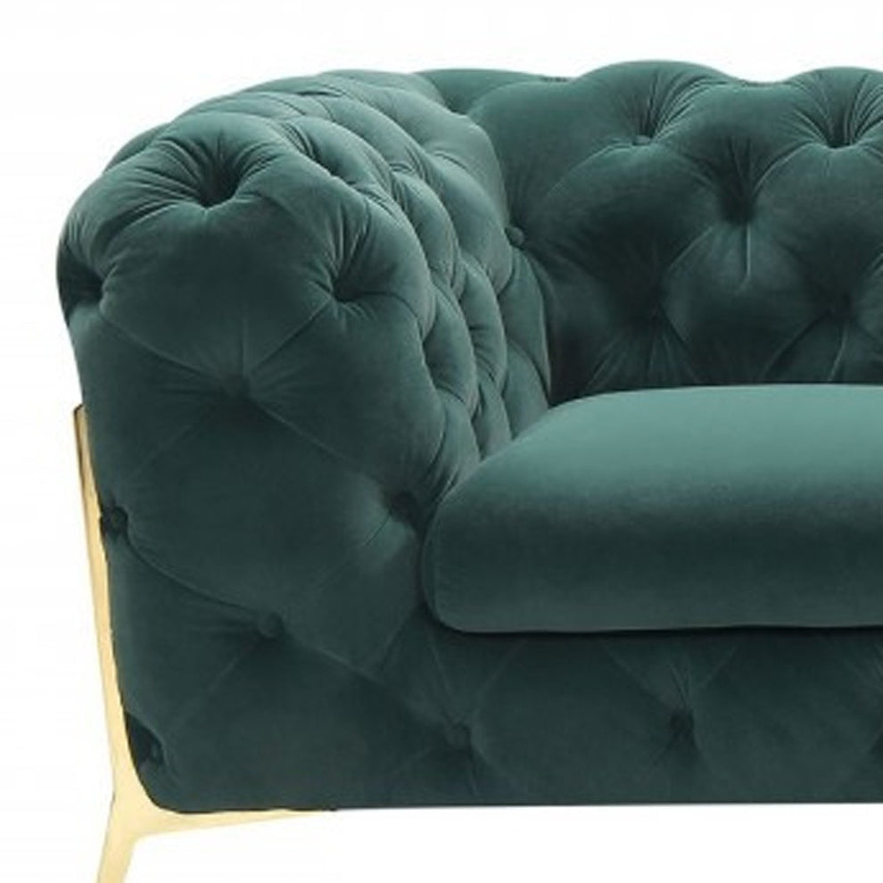 Glam 74" Green Velvet And Gold Loveseat By Homeroots | Loveseats | Modishstore - 5