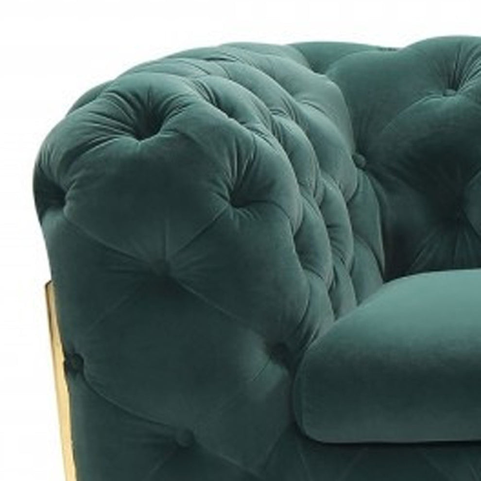 Glam 74" Green Velvet And Gold Loveseat By Homeroots | Loveseats | Modishstore - 6