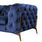 Contemporary 74" Blue Velvet And Gold Loveseat By Homeroots | Loveseats | Modishstore - 2