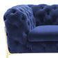 Contemporary 74" Blue Velvet And Gold Loveseat By Homeroots | Loveseats | Modishstore - 4