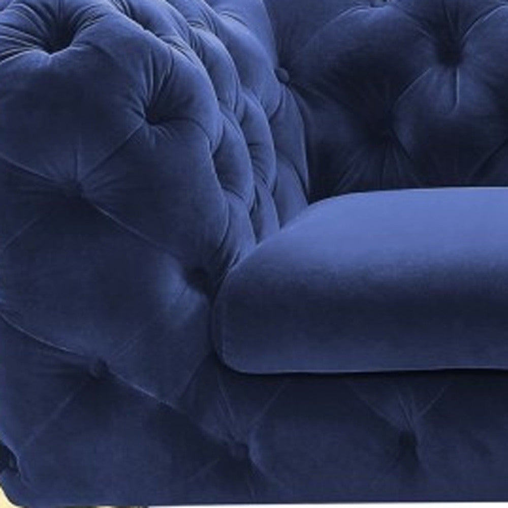 Contemporary 74" Blue Velvet And Gold Loveseat By Homeroots | Loveseats | Modishstore - 5