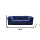 Contemporary 74" Blue Velvet And Gold Loveseat By Homeroots | Loveseats | Modishstore - 6