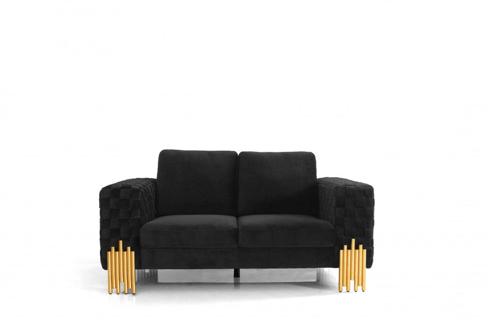Stylish 69" Black Velvet And Gold Accent Loveseat By Homeroots | Loveseats | Modishstore - 2