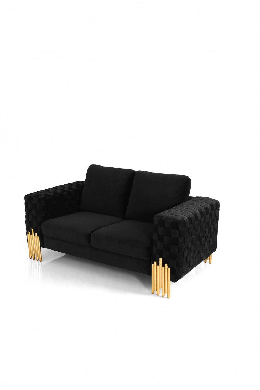 Stylish 69" Black Velvet And Gold Accent Loveseat By Homeroots | Loveseats | Modishstore - 3