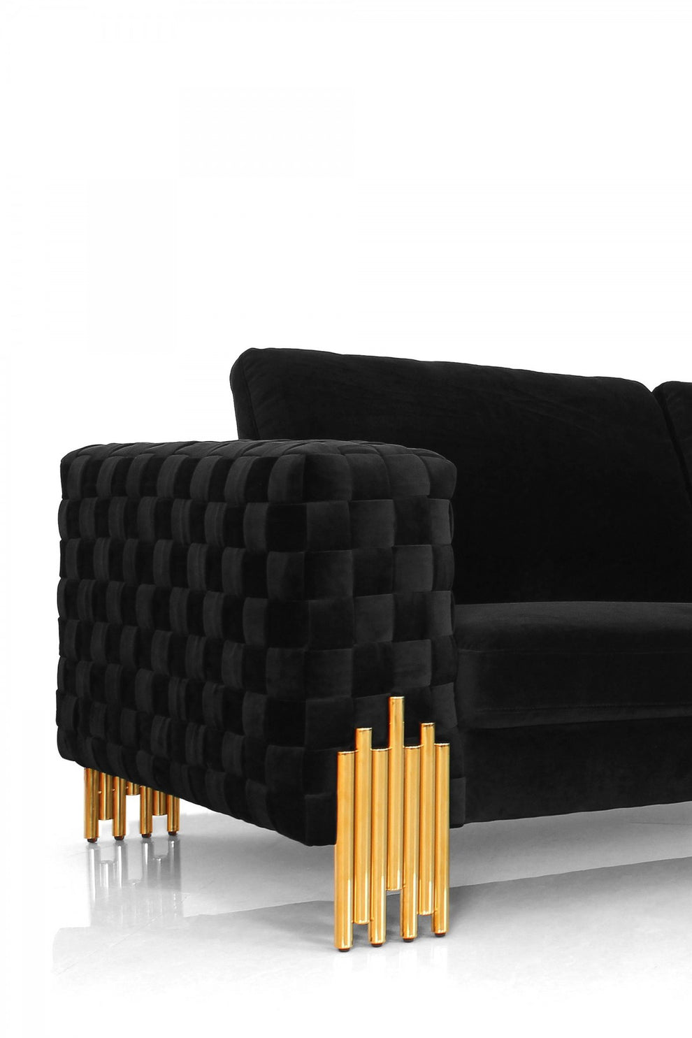 Stylish 69" Black Velvet And Gold Accent Loveseat By Homeroots | Loveseats | Modishstore - 5