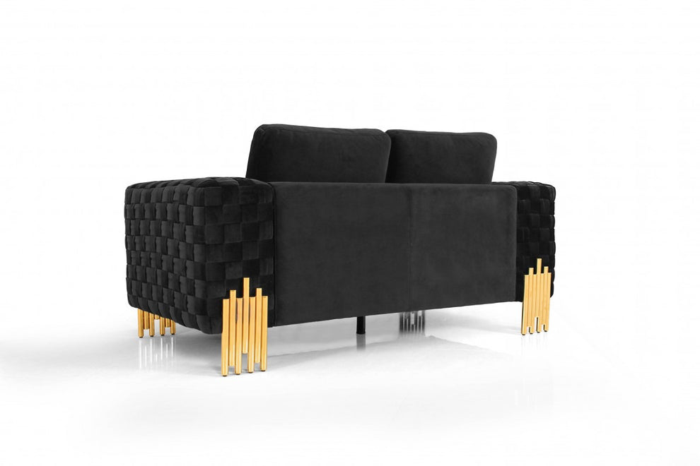 Stylish 69" Black Velvet And Gold Accent Loveseat By Homeroots | Loveseats | Modishstore - 6