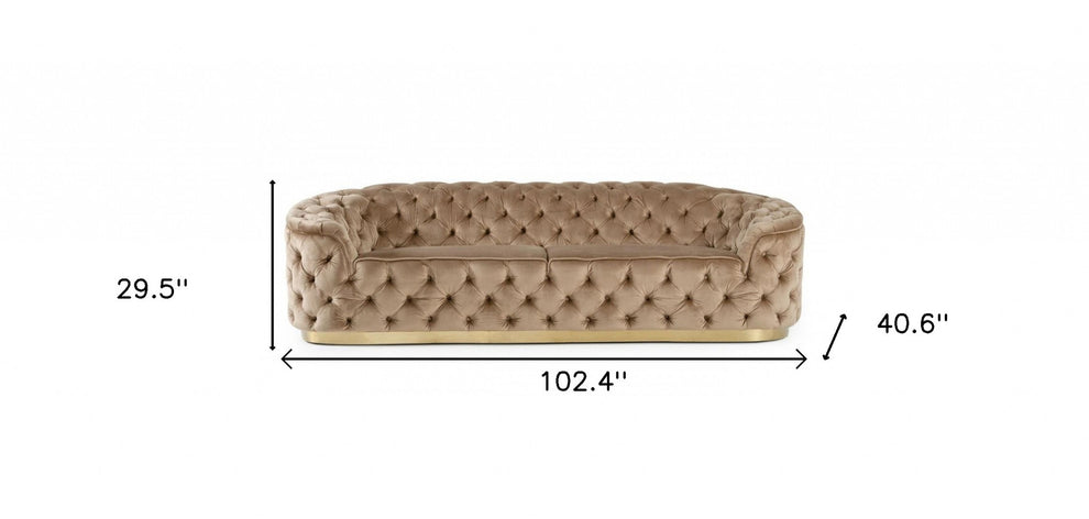 102.4" Beige And Gold Three Person Standard Metal Legs Sofa By Homeroots | Sofas | Modishstore - 5