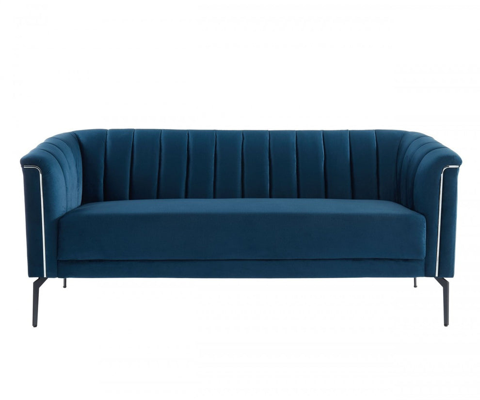 76" Blue Three Person Standard Metal Legs Sofa By Homeroots | Sofas | Modishstore - 2
