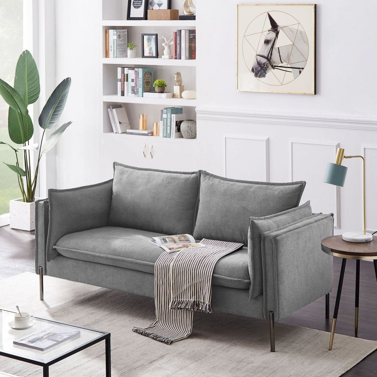 87" Grey Three Person Standard Metal Legs Sofa By Homeroots | Sofas | Modishstore - 2