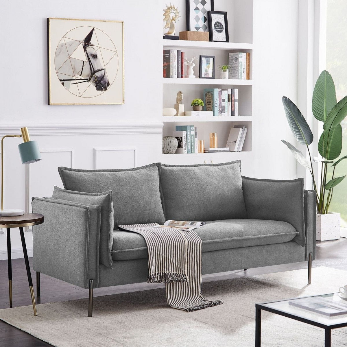 87" Grey Three Person Standard Metal Legs Sofa By Homeroots | Sofas | Modishstore - 3