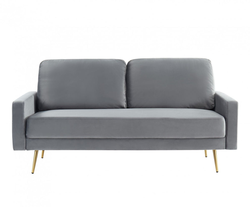 Compact 72" Grey Velvet Sofa With Two Cushions By Homeroots | Sofas | Modishstore - 2