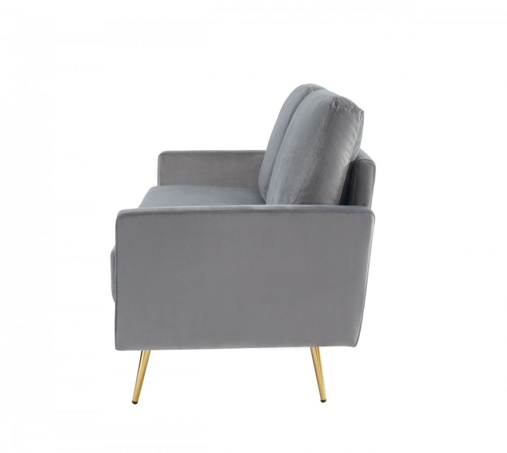 Compact 72" Grey Velvet Sofa With Two Cushions By Homeroots | Sofas | Modishstore - 3